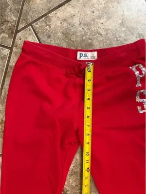 Y2K P.S. Aeropostale Red Sequin Low Rise Flare Sweatpants Girls 14 Or Women XS thumbnail 2