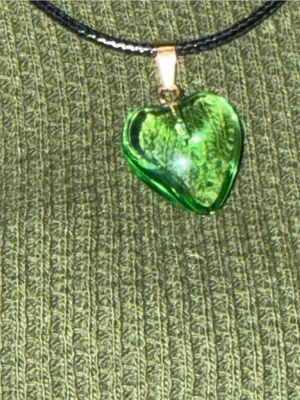 Handmade Green Heart Pendant Necklace - Black Cord thumbnail 2