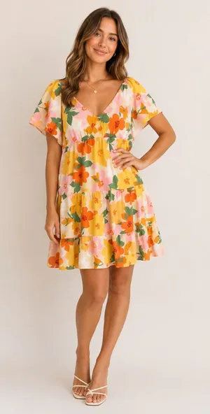 NWOT Altar’d State Tullabee Floral Tiered Mini Dress in Floral Print. Size Large thumbnail 1