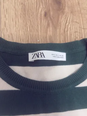Zara‎ Dark Green & White Striped Long-Sleeve Cropped Tee size S thumbnail 4