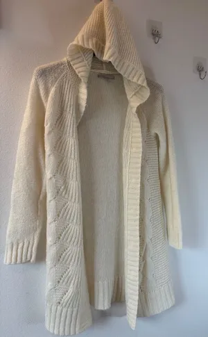 Old‎ Navy Ivory Longline Hooded Cardigan Sweater Cable Knit Button Front M Ivory thumbnail 1