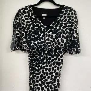 Cache Black White Spotted Ruched Draped Bodycon Mini Dress Womens 2 Vintage 90s thumbnail 3