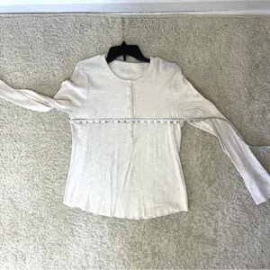 Aerie Cream Long Sleeve Henley Top thumbnail 3