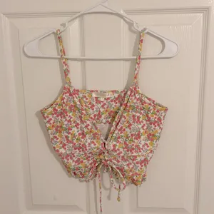 LoveShackFancy Sarai Cropped Ruffle Cami In Floral Fruity Punch New Small thumbnail 5