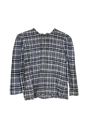 Ann Taylor Women's M Black White Plaid 3/4 Sleeve Smocked Top thumbnail 2