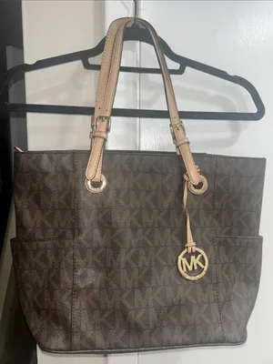 Michael Kors Large Jet Set MK Logo Brown Leather Tote Bag Purse thumbnail 3