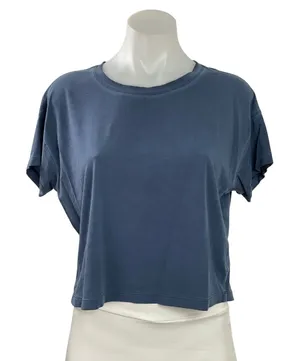 Lululemon Women's Blue Short Sleeve Yoga Workout Athletic T Shirt Crop Top M thumbnail 1