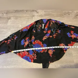 Free People Floral Blouse Bodysuit With Lace Underlay Boho Bohemian Women XS thumbnail 4
