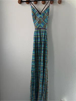 NWT Urban Outfitters UO Gia Open Back Flowy Boho Maxi Dress Medium Blue thumbnail 3