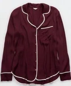 NWT Aerie Off-Duty Satin Piping Shirt thumbnail 1