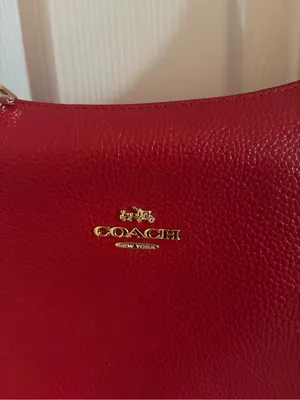 Big Red Coach In Pebble Leather Hobo with Gold Hardware thumbnail 2
