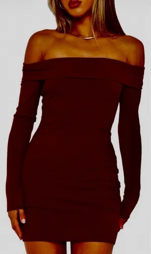 NEW Off The Shoulder Long Sleeve Bodycon Ribbed Cocktail Mini Dress XL thumbnail 1