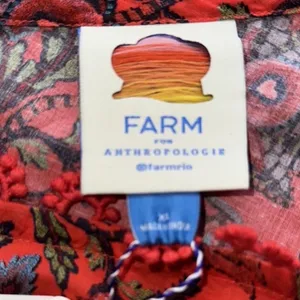 Anthropologie Farm Rio PATCH Design Vibrant Orange One-Shoulder Top NWT XL Linen thumbnail 2
