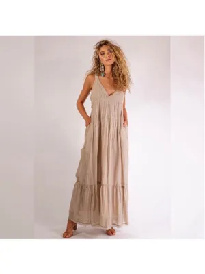 Free People Frankie Pintuck Maxi Dress Sand Women’s S Prairie Boho Western Lagen thumbnail 4