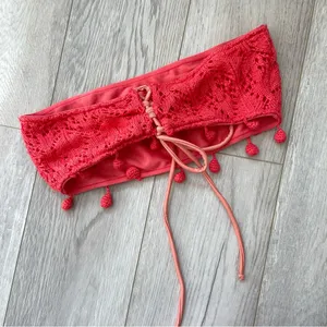 Tularosa Ever Knitted Bandeau Swim Bikini Top Pink (small) crochet beach thumbnail 2
