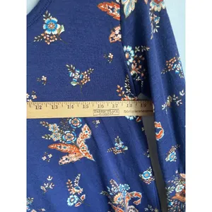 Angie Navy Blue Floral Bell Sleeve Tunic Dress Small Boho Ruffle Scoop Back thumbnail 5