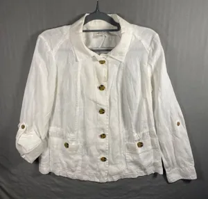 Coldwater‎ Creek Cream 100% Linen Button Front Utility Jacket Women Size 4-6 thumbnail 1