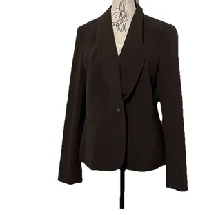 Nine West Womens Brown Single Button Blazer Jacket 12 Career Workwear Matte thumbnail 3