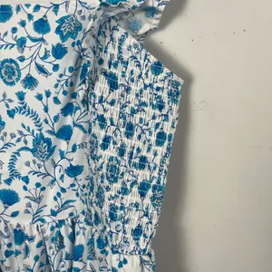 Draper James Flutter Ruffle Strap Midi Dress Blue Floral Paisley Cottagecore med thumbnail 4