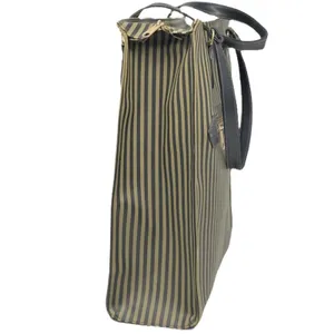 Ladies Large Tote Bag Purse ~ Khaki Green Tan & Black Stripe ~ Shopping HandBag thumbnail 5