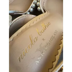 Nicola Bathie x Antonio Melani Bebe Ankle Strap Glitter Pearl pumps in rose gold thumbnail 9