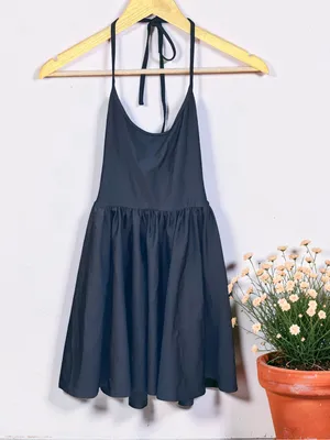 American Apparel Black Nylon Tricot Figure Skater Dress Size Small Halter Mini thumbnail 2