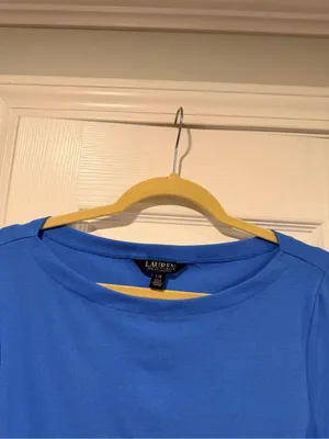 NWOT LRL Ralph Lauren Size L Blue Top Cuffed Short Sleeve Stretch Classic Logo thumbnail 4
