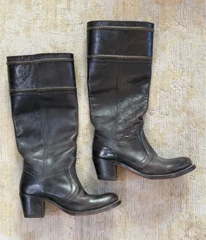 Frye Jane Stitch Boots Womens Sz 7 Brown Leather Riding Knee High Block Heel thumbnail 1