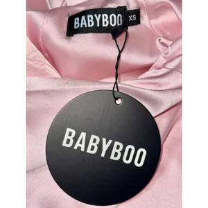 NWT Babyboo Makalita Blush Pink Satin Lace Up Back Slit Slip Maxi Dress Size XS thumbnail 10