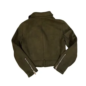 Zara Women's Olive Green Faux Suede Biker Jacket Size M thumbnail 7