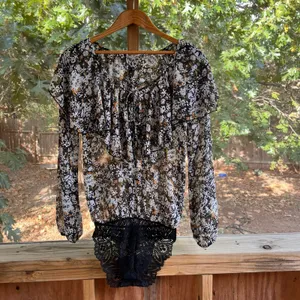 Free People Intimately Say It To Me Floral Print Bodysuit Black Combo Size XS thumbnail 4