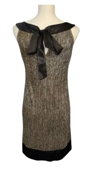 Black Gold Shimmery Shift Short Dress Size 8 Sleeveless Tie Back Night Out thumbnail 1