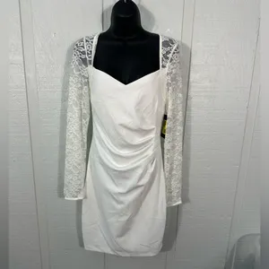 Guess Women’s White Bodycon Dress with Lace Sleeves Size 8 NWT thumbnail 2