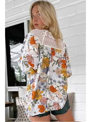 Jaase Floral Blouse Size Small with Lace Detail thumbnail 2