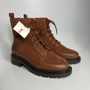 Vince Camuto Leasa brown‎ leather lace up boots women's size 6.5 combat moto thumbnail 3