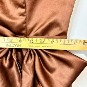 Miss Veil Satin Tea Length Dress Bow Detail Double V Neck Formal Brown Small NWT thumbnail 6