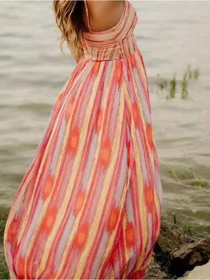 Pink, Orange & Yellow Striped Maxi Dress thumbnail 5