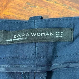 Zara Woman Navy Blue Straight Leg Trousers Silver Zip Detail Size M Medium‎ thumbnail 5