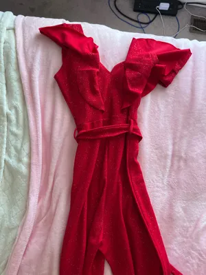 Quiz Red Sparkly Jumpsuit Self Tie Belt thumbnail 2