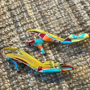 Pura Lopez 90s Vintage Pucci Inspired Sling Back Kitten Heels Size 36 thumbnail 9