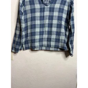 CP Shades x Free People Abbie Plaid Hooded Pullover TOp size M Blue Sage thumbnail 5