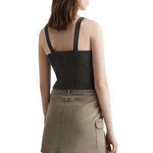Mango Cotton V-Neck Tank Strap Top Choco Charcoal NWT Teens Medium thumbnail 2