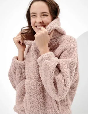 American Eagle Cozy Sherpa Clinched Hoodie Pullover Sweatshirt‎ Dusty Rose thumbnail 1