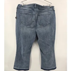 NYDJ Jeans Womens 18W Lift Tuck Cropped Flare Blue Side Stripe Frayed Hem EUC thumbnail 3