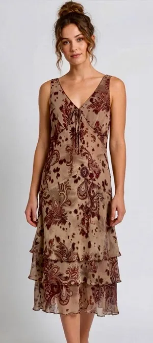 Robbie Bee Silk Paisley Midi Dress Beaded Fairycore Whimsigoth Y2K Size 10 thumbnail 1