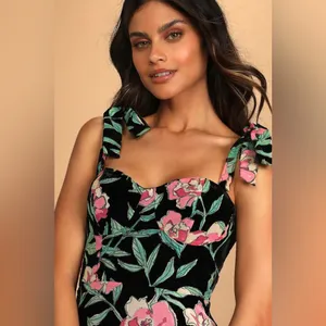 NWT Lulus Glorious Garden Black Floral Print Burnout Velvet Maxi Dress sz XS thumbnail 5