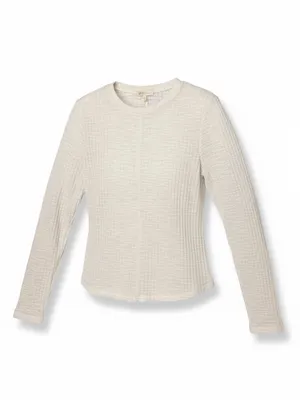 Free People We The Free White Marled Ribbed Long Sleeve Top Small thumbnail 3