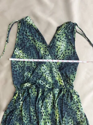 Zinzane Green Animal Print Maxi Dress Size S Deep V Tie Shoulder Resort thumbnail 12