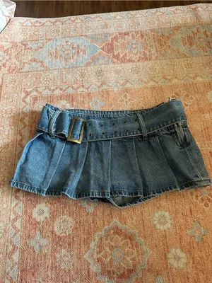 Edikted denim pleated low rise micro skirt skort preppy going out Y2K size Large thumbnail 4