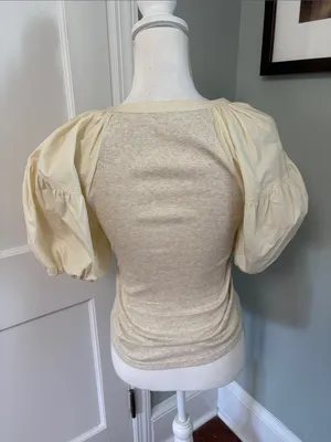 Ulla Johnson Cream Puff-Sleeve Scoop Neck Top Harlowe Pullover XS thumbnail 3